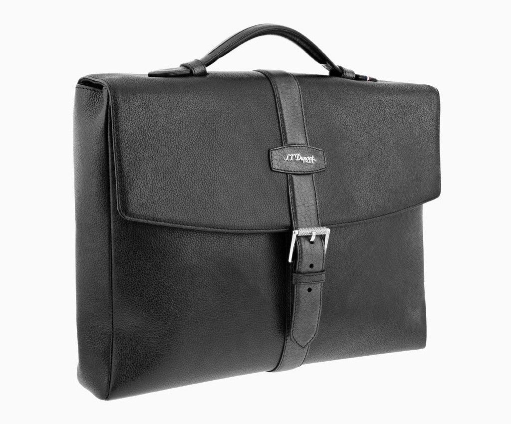 Line D Soft Grained Black Leather Single Gusset Briefcase